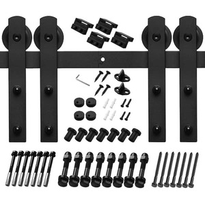 lot 163 image: Boyel Living 10 ft.120 in. Black Steel Straight Strap Sliding Barn Door Track and Hardware Kit for Double Doors with Floor Guide
