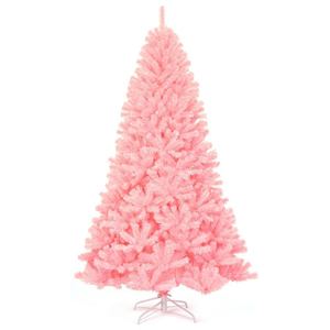 lot 198 image: 6 ft. Unlit Hinged Artificial Christmas Tree Full Fir Tree New PVC with Metal Stand Pink