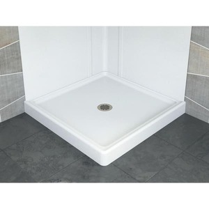 lot 232 image: Delta Foundations 32 in. L x 32 in. W Corner Shower Pan Base with Center Drain in White