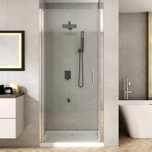 lot 233 image: TOOLKISS 30 to 31-14 in. W x 72 in. H Pivot Swing Frameless Shower Door in Chrome with Clear Glass