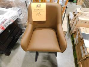 lot 175 image: Studio Designs Home  Spire Luxe 25 in. Smoke GrayBlack Bonded Leather Swivel Arm Chair with Metal Legs