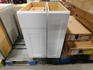 lot 215 image: Hampton Bay Shaker White Kitchen Cabinet Lot of 2