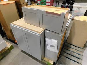 lot 216 image: (7) Westfield Dusk Gray Shaker Kitchen Cabinet Lot
