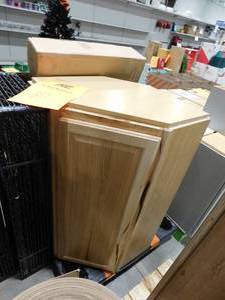 lot 217 image: Hampton Bay 24 x 12 x 42 Corner Kitchen Cabinet in Hickory