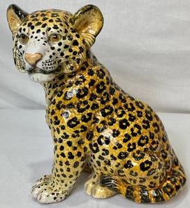 Hollywood Regency Era Large Terracotta Leopard Figurine