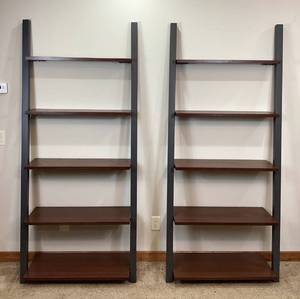 Wood & Metal 5 Tier Ladder Bookshelves - set of 2