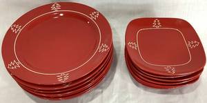 BIA by Cordon Bleu Tree Red Square Salad Plates and Round Dinner Plates