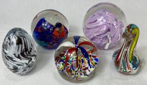 Vintage Art Glass Paperweights - 5 pieces