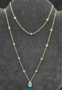 14K Gold 16 Necklace with Stones and 14K Gold 9.5 Bracelet with Stones