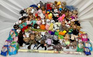 Giant Collection of Beanie Babies and Original TY Beanie Babies Poster  - 105 pcs