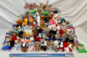 Huge Lot of Beanie Babies and Original TY Beanie Babies Poster  - 105 pieces