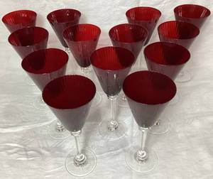 Set of 13 Ruby Red Mouth Blown Goblets