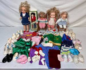 5 Vintage Dolls, Doll Clothes and Accessories