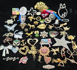 Large Collection of Costume Jewelry Brooches