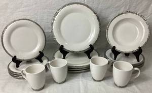 Arthur Court Earthen Metalware Bamboo White Pewter Rimmed Dinnerware Set