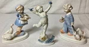 VIKING Porcelain Cherub on Snail (Germany), Dutch Girl with Geese (Japan) and Pajamas Candlestick Boy (Japan)