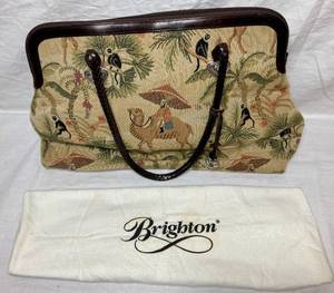 Vintage Brighton Tapestry Carpet Travel Bag with Leather Trim