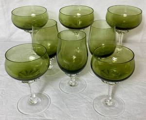 Sasaki Coronation Green Stemmed Glasses - 8 Glasses Various Sizes