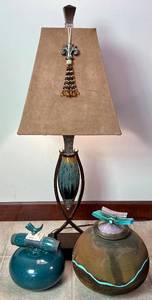 Table Lamp and Pottery Pieces