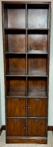 Campaign Style Agra Bookcase with 8 Cubby Shelves and Twin Double Door Cabinets