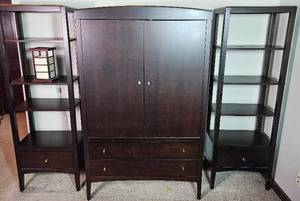 Shermag Furniture Two Tower Bookcases and Armoire plus 1 Lamp
