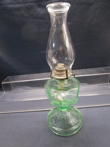 lot 40 image: Green Vaseline Kerosene Lamp