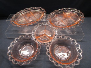 lot 58 image: Pink Depression Glass Open Lace