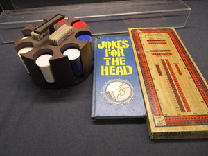 lot 167 image: Poker Chips, Cribbage Board