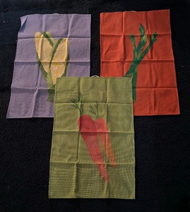 lot 142 image: Three Crate & Barrel Vegetable Motif Dish Towels