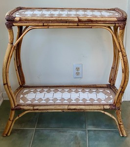 lot 22 image: Vintage Petite Bamboo and Tile Side  Console Table