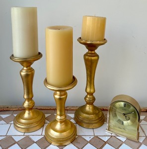 lot 23 image: Beautiful Gold Colored Candlesticks and Seiko Quartz Mantel Clock