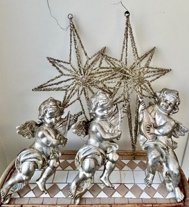 lot 25 image: Beautiful Holiday Decor including Large Silver Angels and Gold Stars