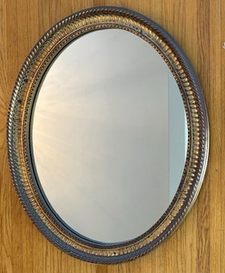 lot 73 image: Vintage Framed Gold and Maroon Oval Wall Mirror