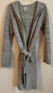 lot 183 image: Perfect for Winter Adorable Tan and Cream Long Sweater with Tie and Hood by City DKNY