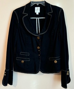lot 184 image: Adorable Black Denim Jacket with White Stitching and Buttons & Snaps by Think Tank
