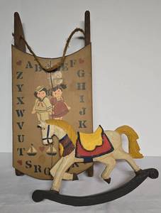 lot 55 image: Cute Vintage Style Childrens Sled & Wooden Decor