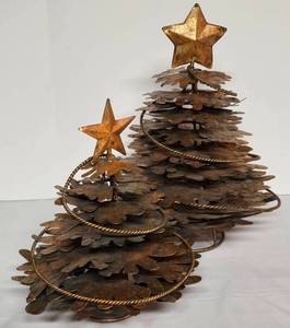 lot 69 image: Pair of Unique Copper-Toned Metal Trees