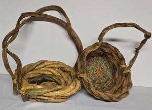 lot 203 image: Truly Unique Woven Twig  Basket Duo