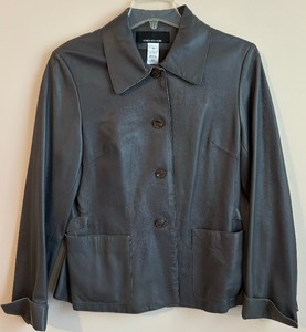 lot 188 image: Gorgeous Jacket Soft 100% Leather Dark Gray with Four Buttons by Jones New York