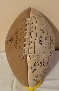 lot 222 image: Vintage Ohio State University Rose Bowl, 1974 Champs, Rawlings AB USA Ball with Signatures
