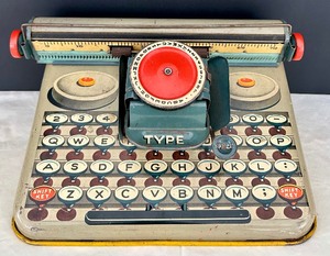lot 123 image: Vintage 1940s Unique Dependable Tin Metal Toy Litho Typewriter