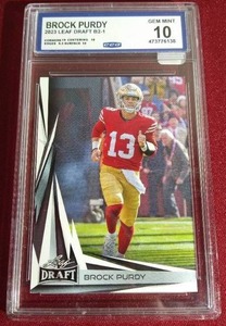 lot 61 image: 2023 Leaf Draft Brock Purdy Rookie Card - CCG 10