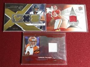 lot 74 image: (3) Quarterback Game-Used Jersey Cards