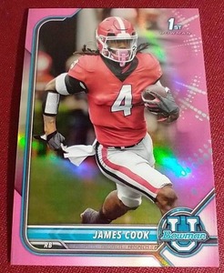 lot 106 image: 2022 Bowman University James Cook 1st Bowman Pink Refractor Card