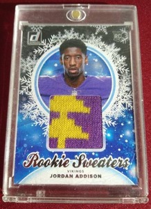 lot 114 image: 2023 Donruss Jordan Addison Rookie Sweaters Card
