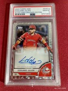 lot 130 image: 2023 Topps WBC Edouard Julien Autograph Cracked Ice Foil Card #d99 - PSA 10