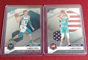 lot 137 image: (2) 2020-21 Mosaic LaMelo Ball Rookie Cards - Debut & National Pride