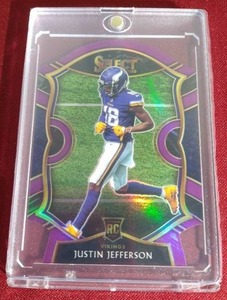lot 141 image: 2020 Select Justin Jefferson Purple Prizm Die Cut Rookie Card