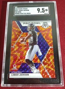 lot 151 image: 2020 Mosaic Lamar Jackson Orange Reactive Prizm - SGC 9.5