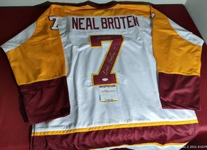 lot 189 image: Autographed & Inscribed Neal Broten Gophers Hockey Jersey - WCOA